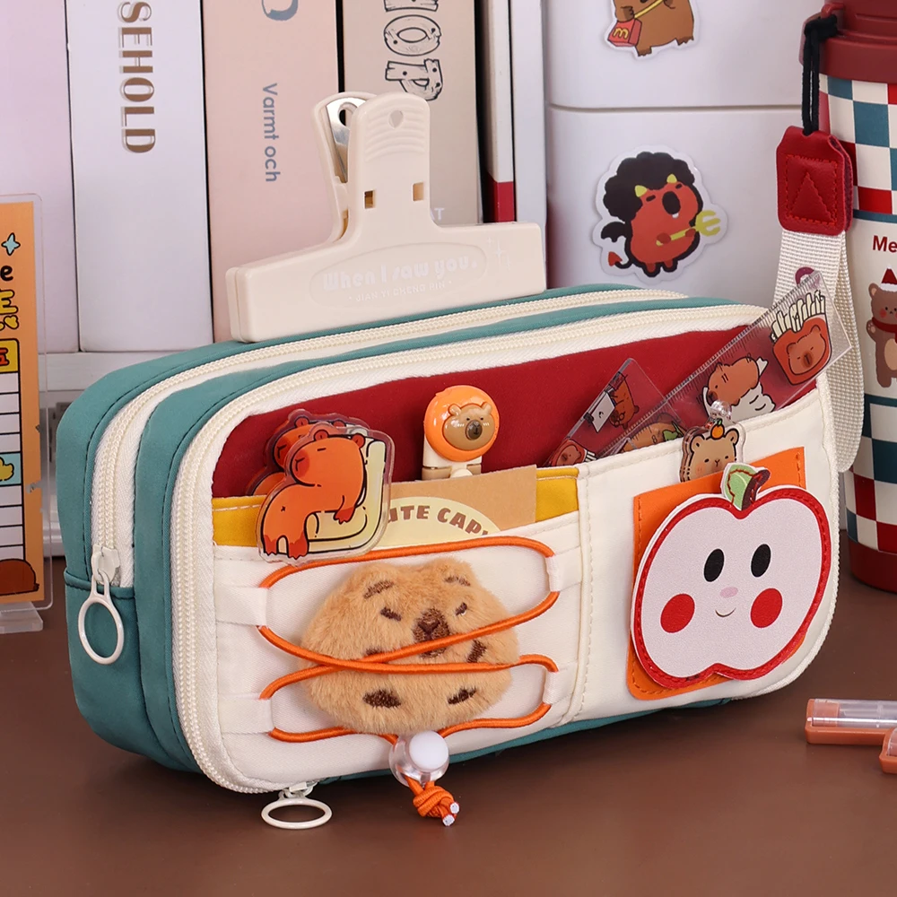 سعة كبيرة مقلمة أبل غطاء الوجه حقيبة أقلام رصاص حقيبة التخزين طالب مدرسة اللوازم المكتبية القرطاسية ماكياج الحقيبة