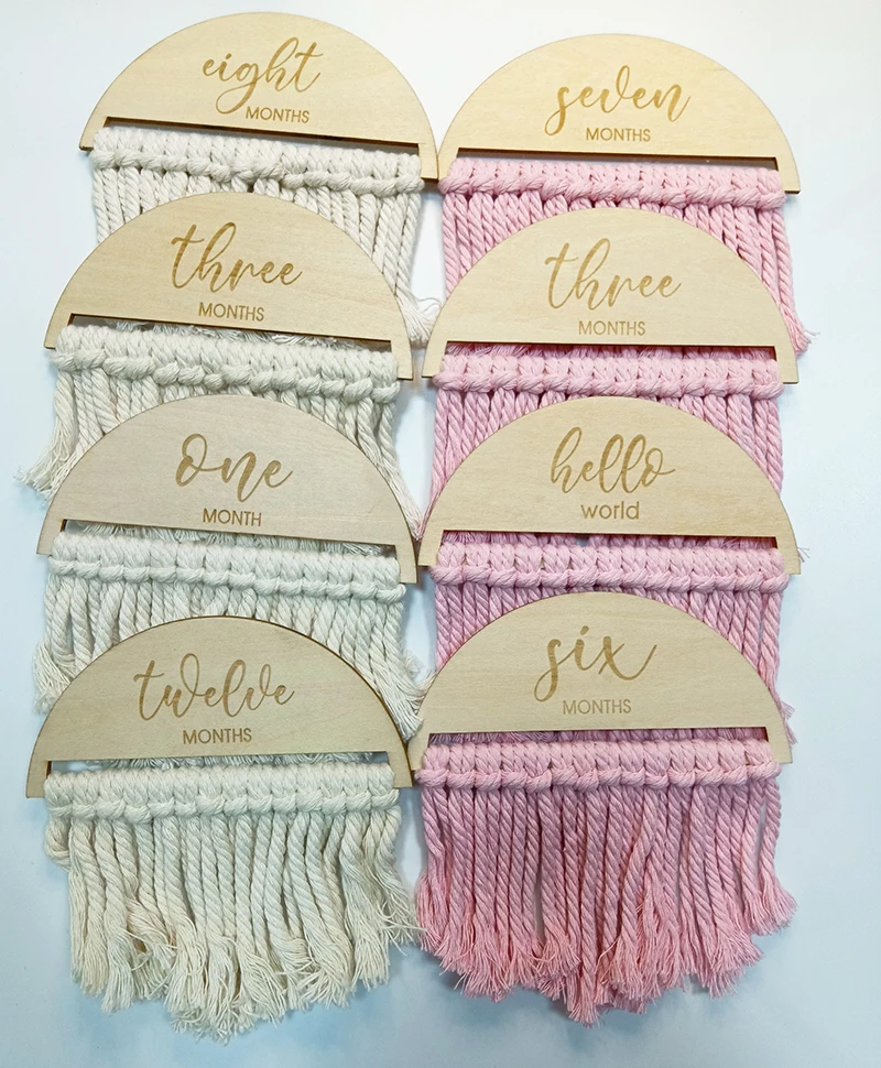 Wooden Baby Milestone Card Baby Birth Commemorative Sign Newborn Monthly Growth Tassel Cards Photography Props Accessories