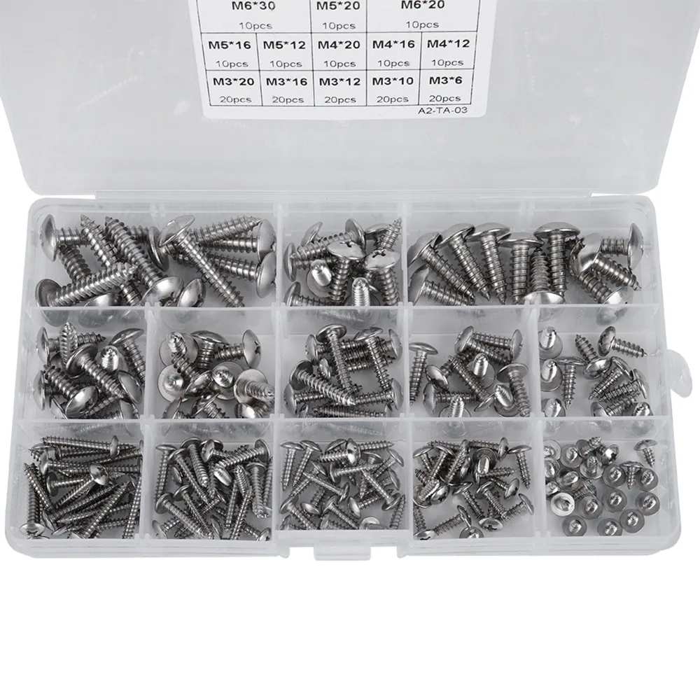 

180 Pcs 304 Stainless Steel Self Tapping Screws Flat Head Truss Head Wood Screws M3 M4 M5 M6 Coarse Threaded Sheet Metal Screws