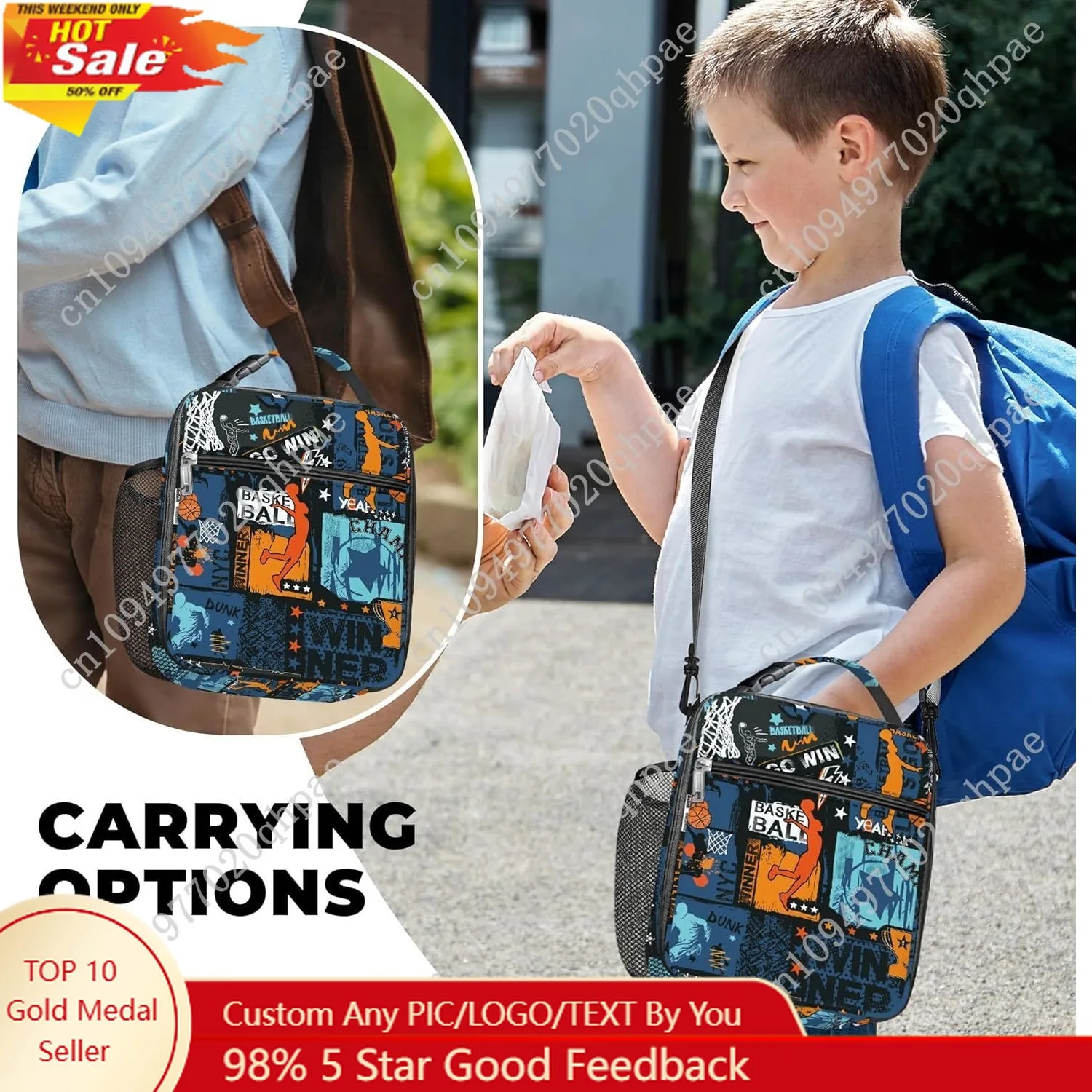 

Clastyle Black Street Basketball Insulated Lunch Bag for Kids, Portable Large Thermal Cooler Lunch Bag for Boys, School Lunch Bo