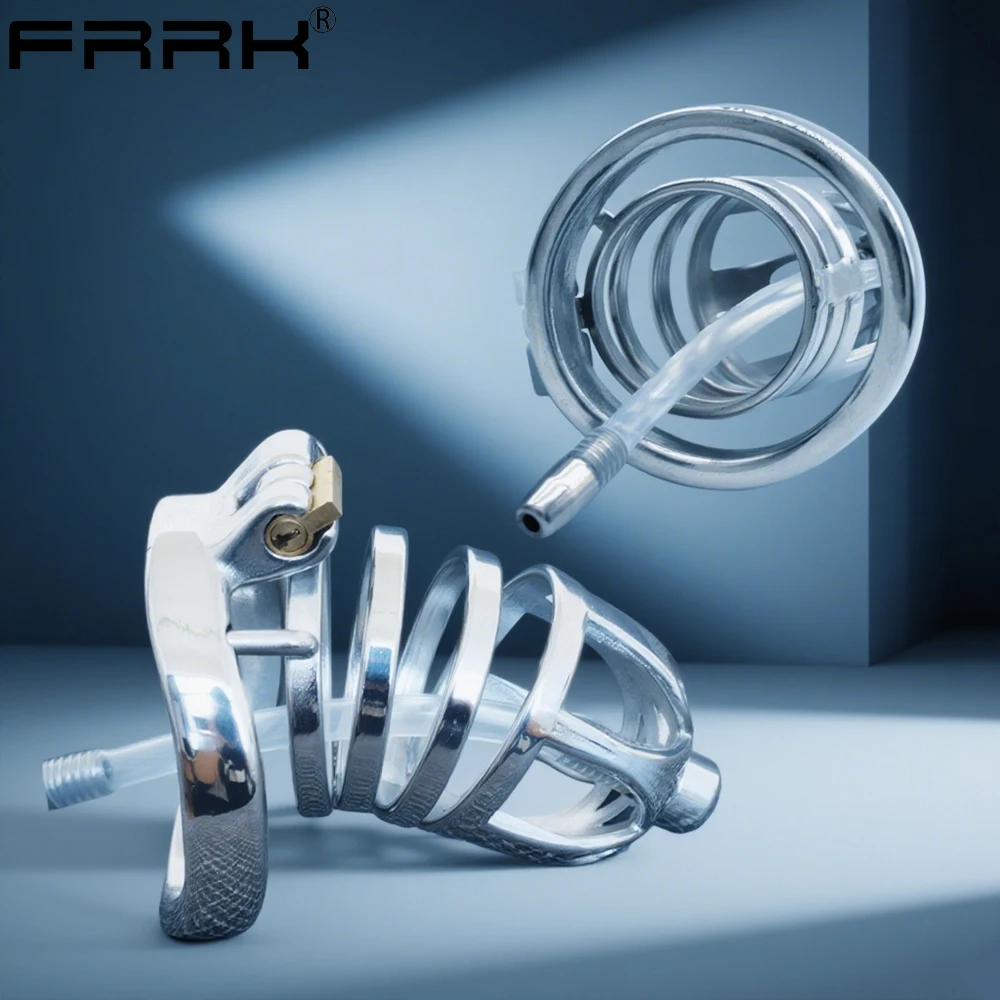 FRRK Long Penis Restraints Urethral Lock Stainless Steel Male Chastity Device Cock Cage Penis Rings Invisible Lock Adult Sextoys - view 2