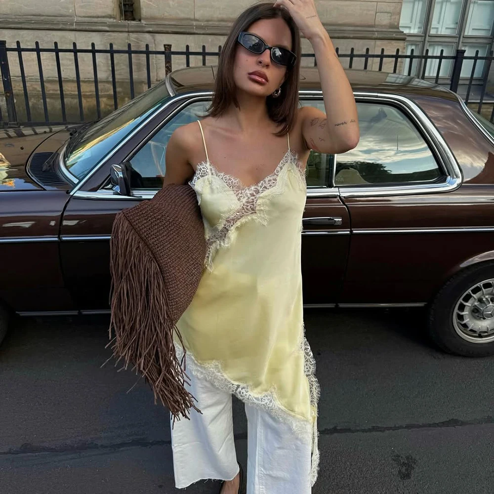 

Talenza Elegant Lace Spaghetti Strap Dress Sexy Sleeveless Lace Fitted High Waist Dress New Vintage Summer Party Women's Dress