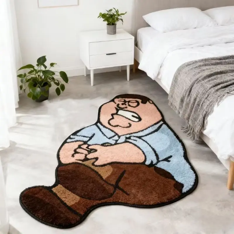 VIKAMA Funny Cartoon Character Rug Chubby Man Glasses Irregular Small Carpet Non Slip Washable Soft Mat Bedroom Dorm Decor