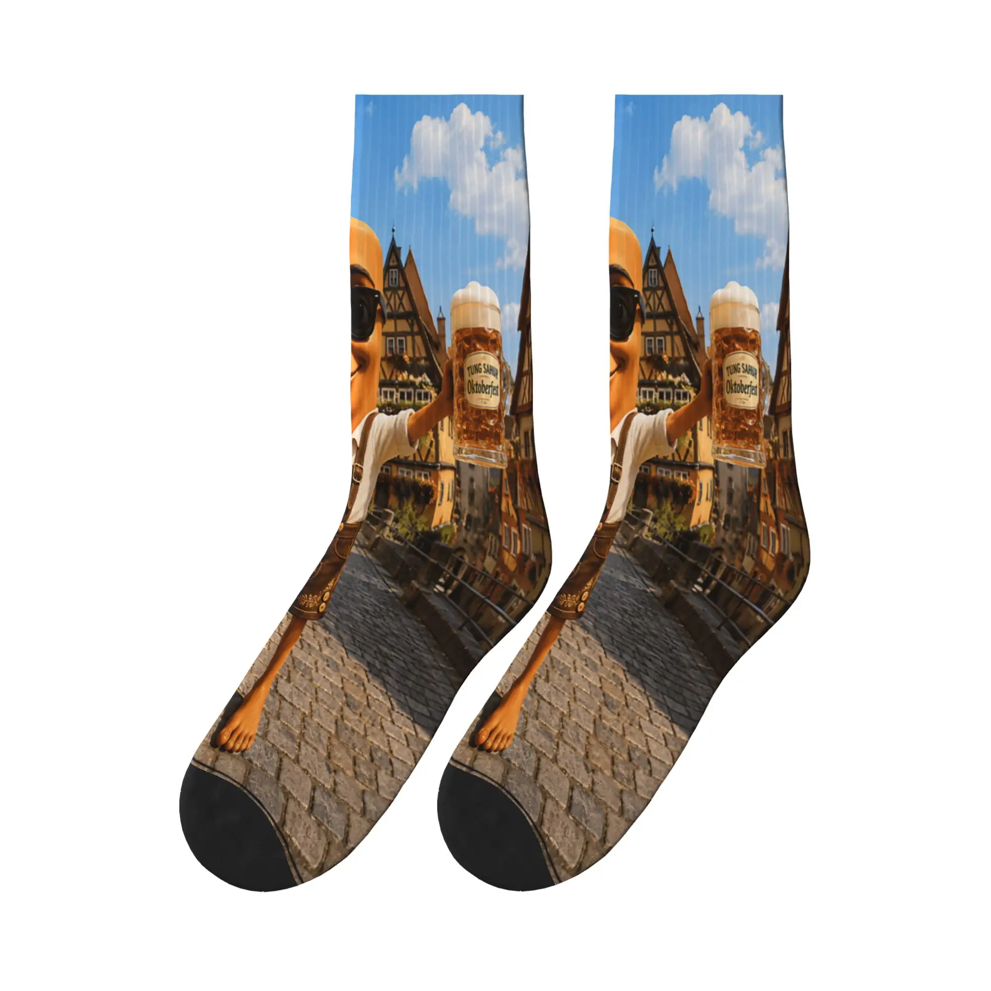 Adults Men Socks Partying with German Beer Lovers Bavarian Style Tung Sahur Stockings Winter Gothic Socks Graphic Non Skid Socks