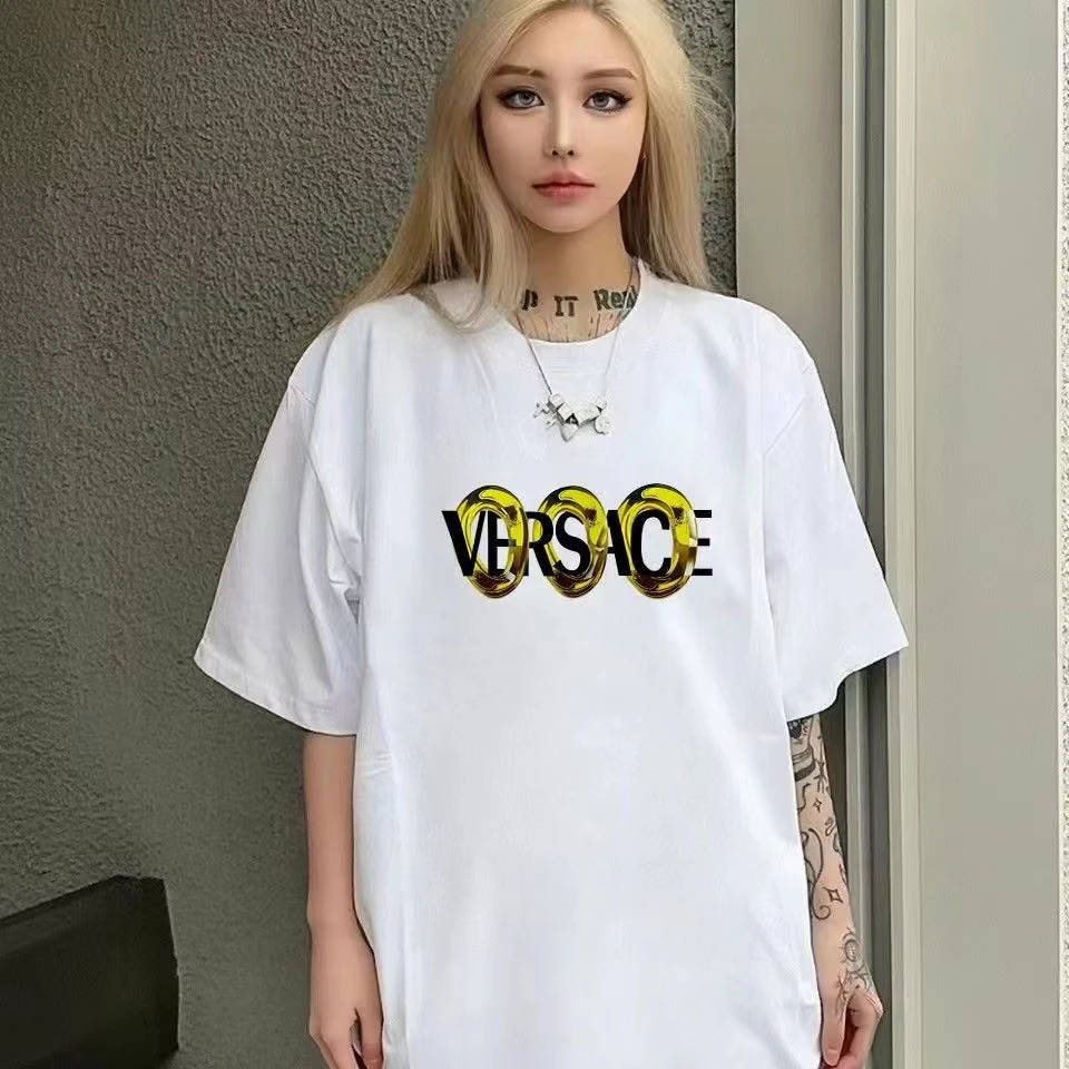 

Весна/Лето 2026, новые топы с коротким рукавом и буквенным принтом, модные повседневные хлопковые женские футболки с круглым вырезом для пар, свободные