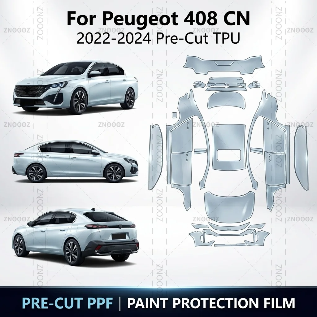 For Peugeot 408 CN 2022-2024 Pre-Cut TPU PPF Paint Protection Self Healing High High Gloss Full Vehicle Glossy Clear Matte Black