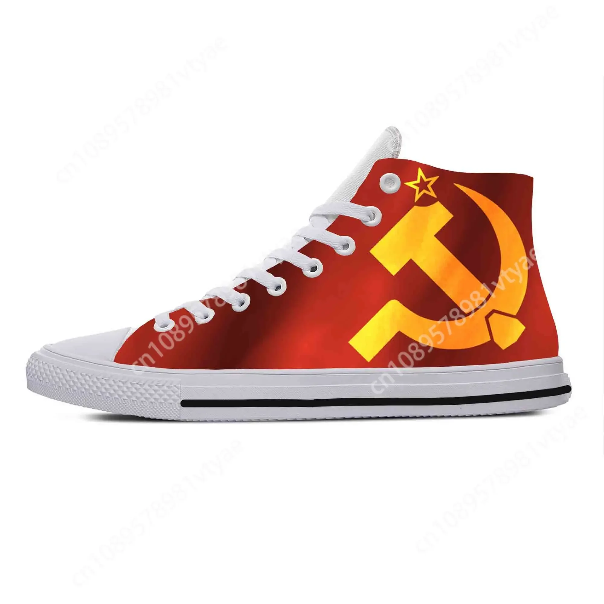 

Soviet Union CCCP USSR Flag Russia Hammer Sickle Casual Cloth Shoes High Top Comfortable Breathable 3D Print Men Women Sneakers