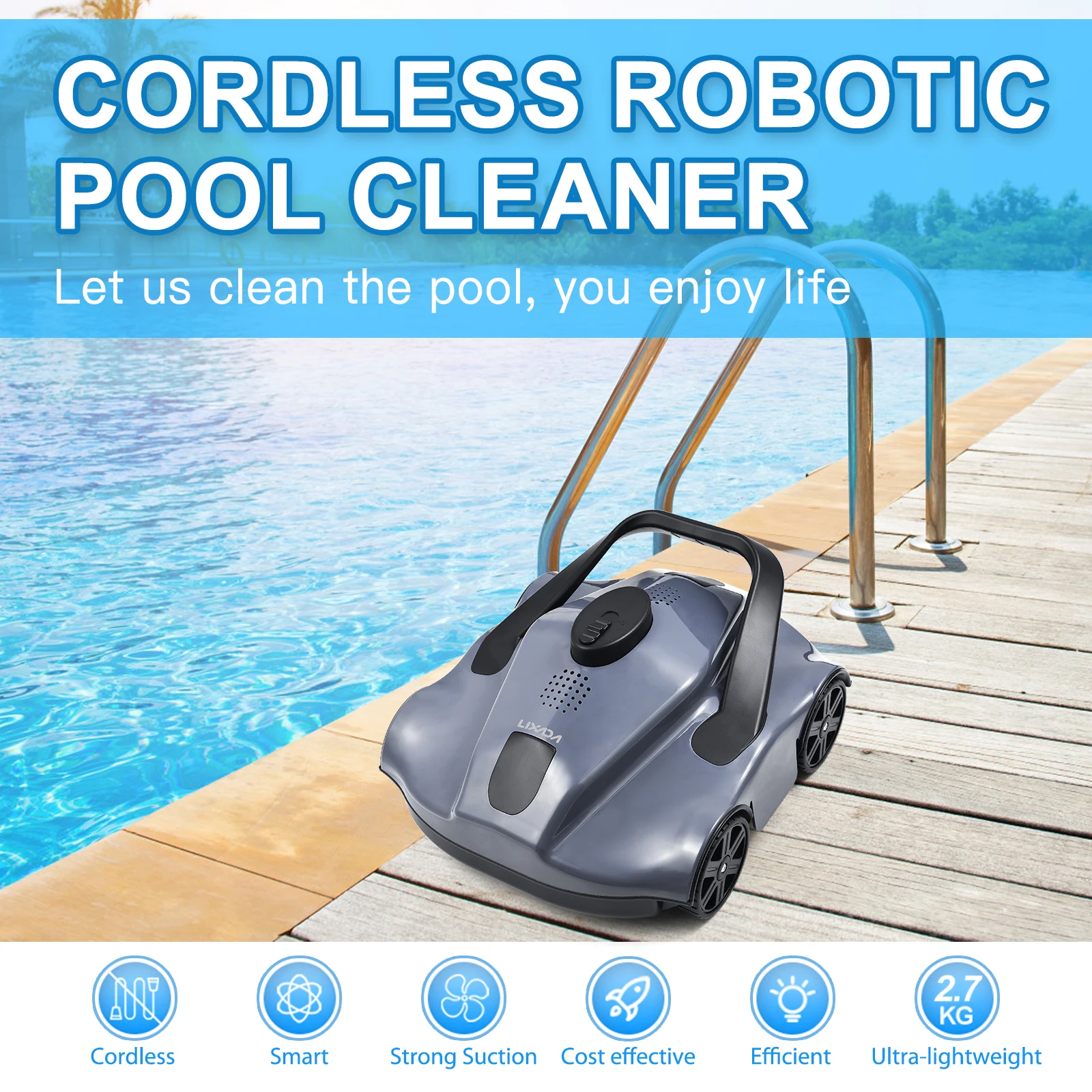 Automatic Robotic Pool Cleaner Cordless Robotic Pool Vacuum for In Ground Flat Pools Swimming Pool Vacuum Cleaner