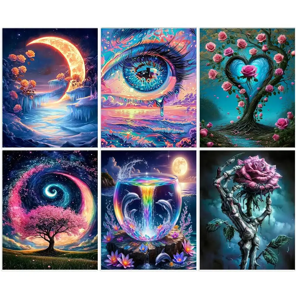 

DIY Painting By Number For Adults Fantasy Landscap Canvas painting Acrylic paints Moon Eye Rose Modern paint numbers Home Decor