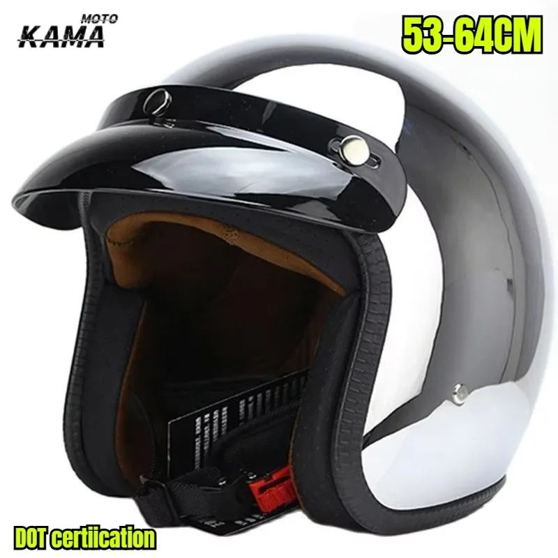 Vintage Silver Chrome Motorcycle Helmet Jet Capacetes De Motociclista for Cafe Racer Mirror CE DOT Approved Casco Casque Moto