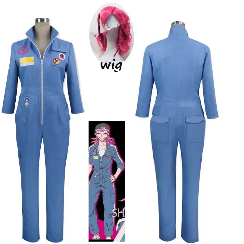 Anime Kazuichi Souda Cosplay Costume Wig Blue Uniform Jumpsuit Outfit Women Men Halloween Role Play Party Roes Red Wig