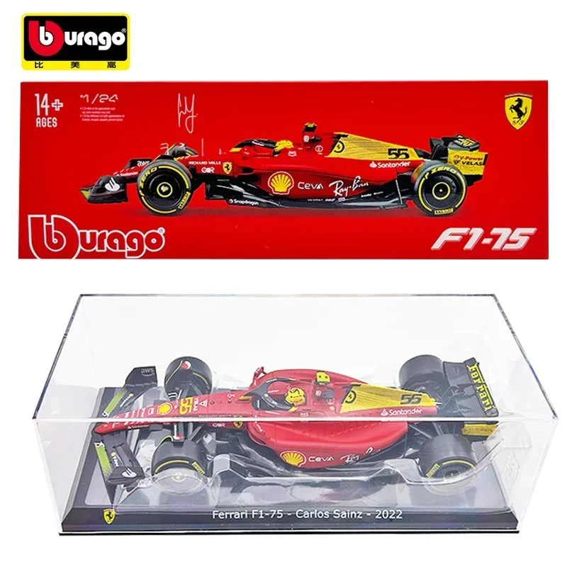 

Модель Bburago 1/24 Ferrari F1-75-55 Racing с акриловой упаковкой, ФОРМУЛА F1, модель автомобиля, статическая имитация, литая гонка