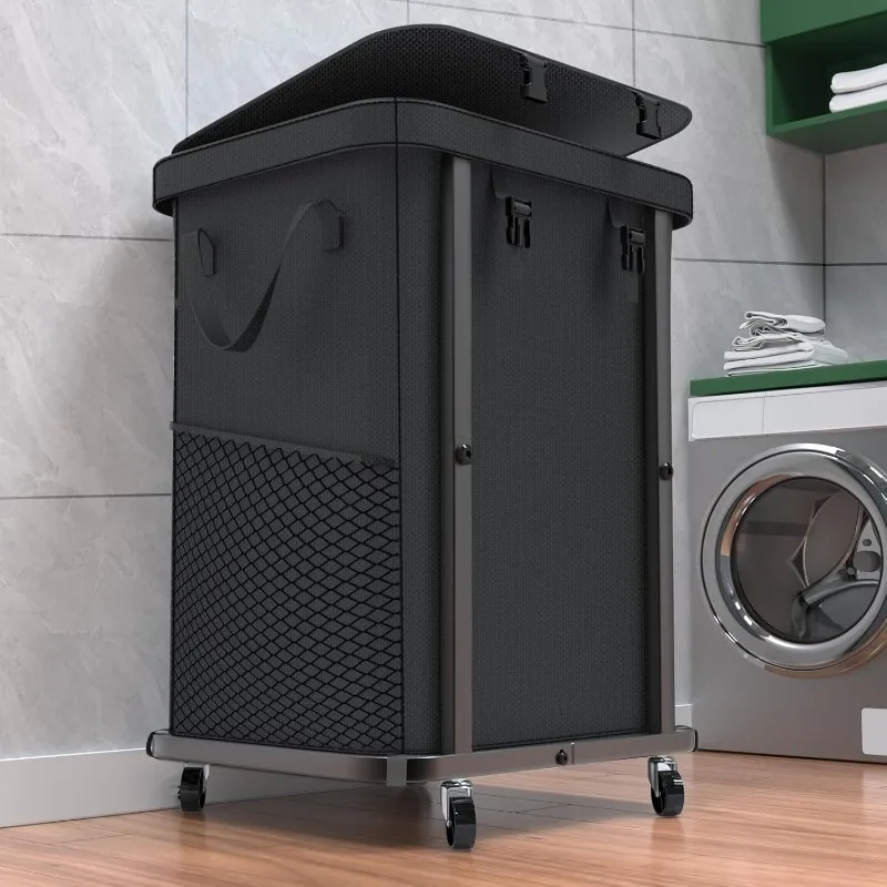 

40 Gal(150L) High Grade Large Laundry Basket with Wheels, Rolling Laundry Hamper, Laundry Cart with Metal Frame and Removable Ba
