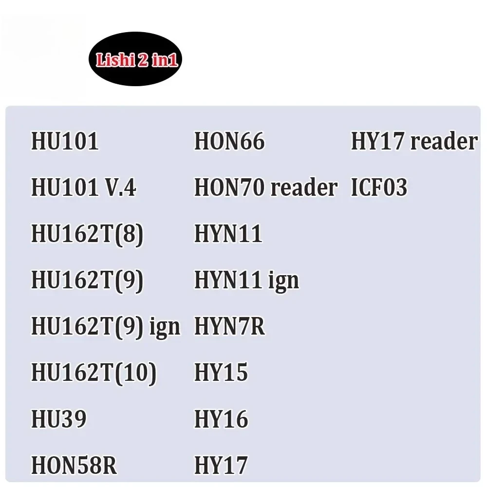 Lishi Tool 2 in1 HU101 HU101v.4 HU162T(8) HU162T(9) HU162T(10) HU39 HON58R HON66 HON70 HYN11 HYN7R HY15 HY16 HY17 ICF03