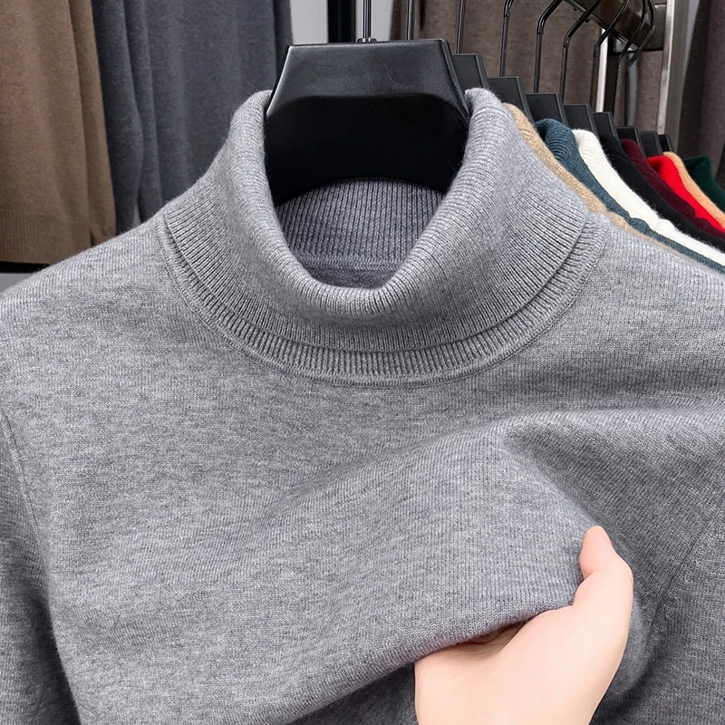 

Autumn Mens High Quality Knitted Turtleneck Sweater Slim Fit Long Sleeve Anti-pilling Pullover Solid Color Trend Men Streetwea