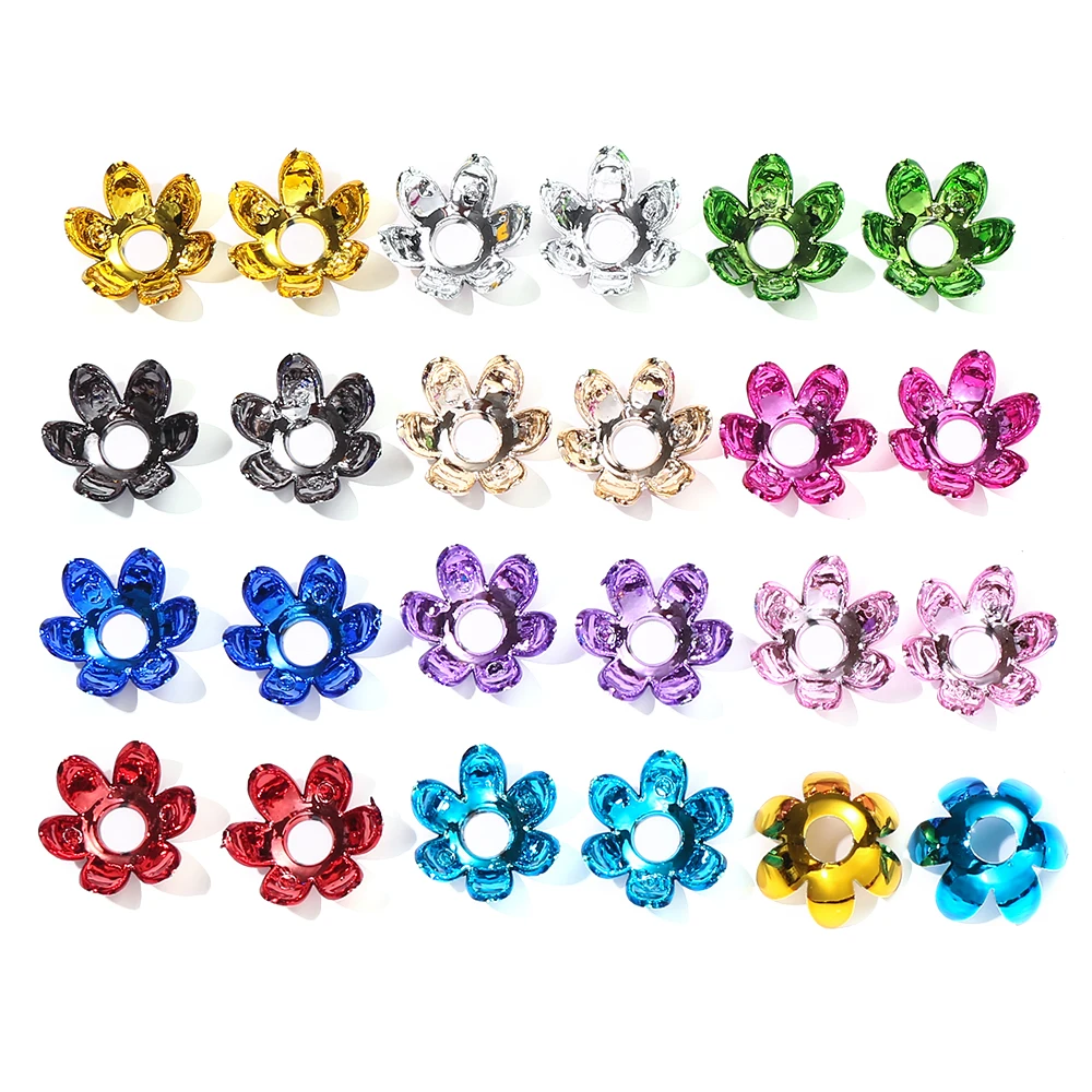 20 Stück gemischte Farben 16mm Acryl-Blumenperlenkappen, glänzende, bunt plattierte Blumenform-Abstandsperlen für DIY-Schmuckherstellung – Detail 5