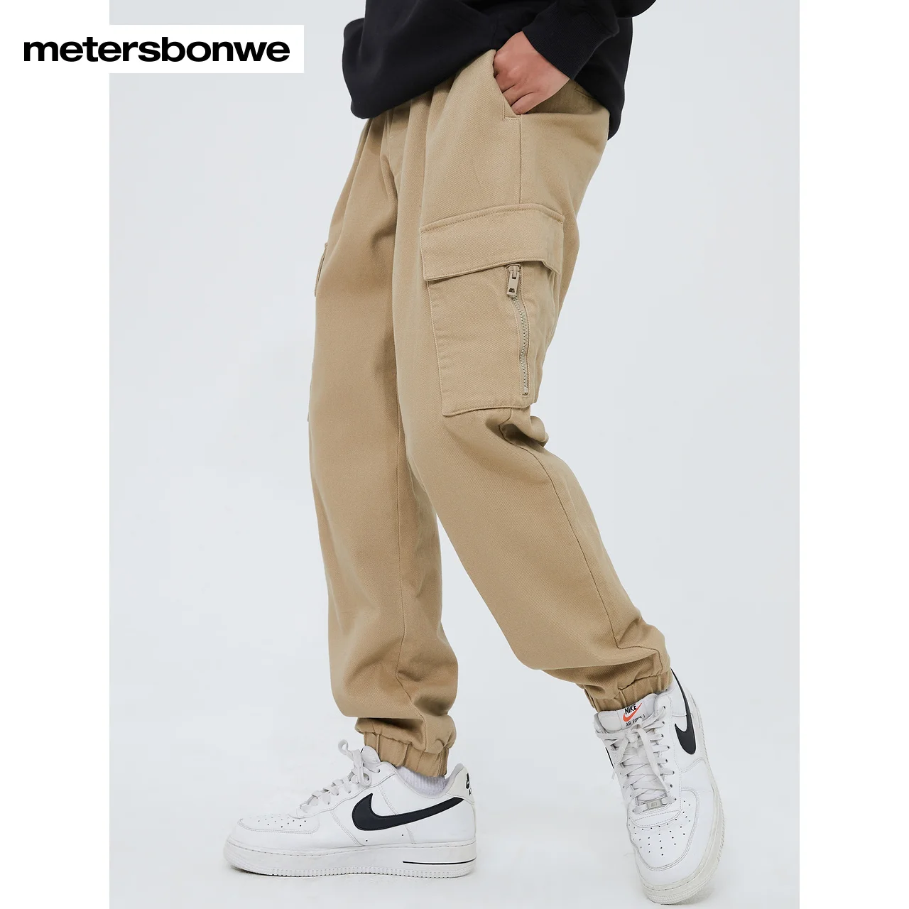 Metersbonwe-Men's 100%Cotton Woven Cargo Trousers Fleese-Lined Thickend Many Pockets Jogger Sweatpants Workout Jogging Winter