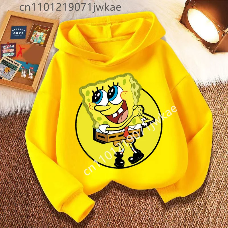 Kids Cute Cartoon SpongeBob SquarePants Autumn and Winter Fashion Cute Boys and Girls Daily Outing Warm Children's Hoodies