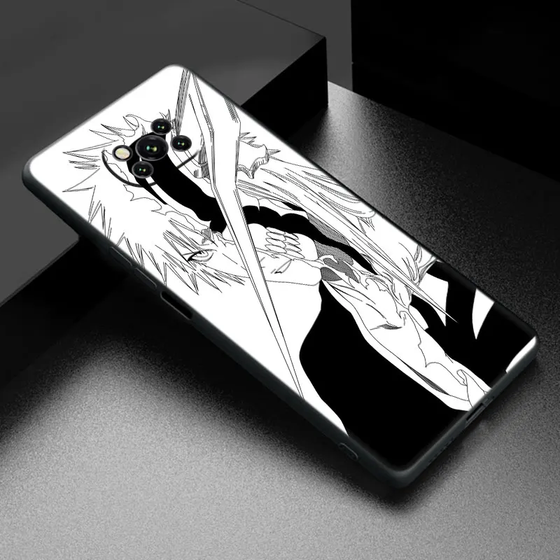 Anime Bleach ichigo Kurosaki Black Case For Xiaomi Mi POCO M6 Pro F5 X5 X4 X3 NFC M5S M3 M4 Pro 5G F3 F4 GT F1 F2 Cartoon Cover