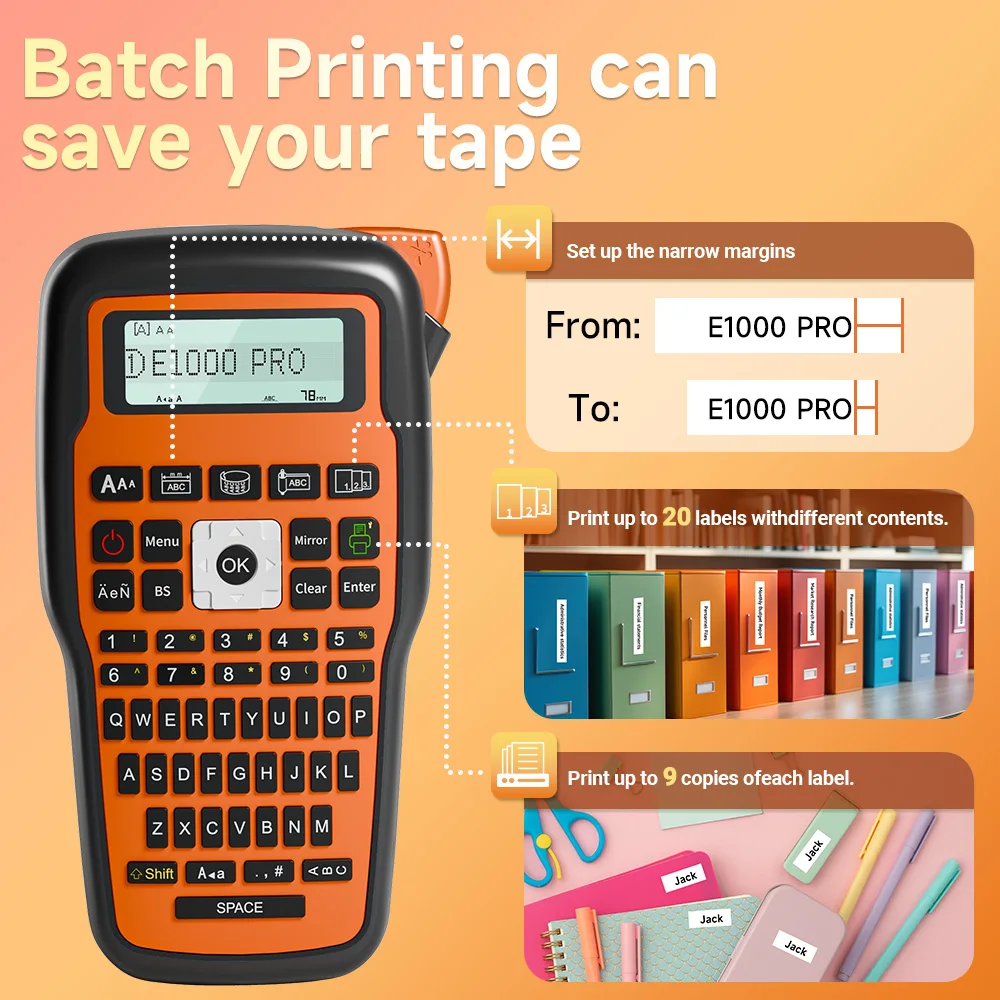 QWERTY Keyboard E1000 Label Printer Support Russian, Work with Heat Shrink Tubes and TZ231 Tape Label Maker with Case Bag
