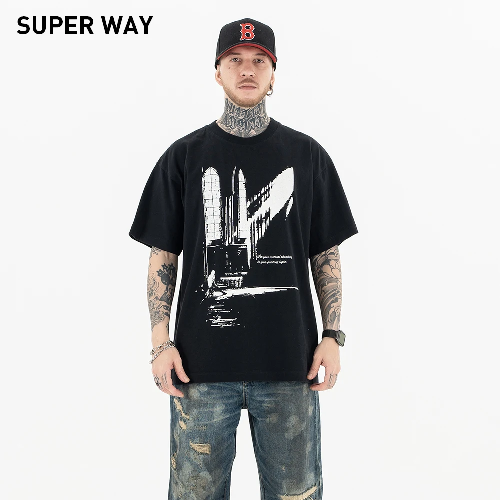 

Superway Original Design Vintage Graphic T-Shirt Men's Casual Short Sleeves Oversized High Street Cotton Tee American Style Tops