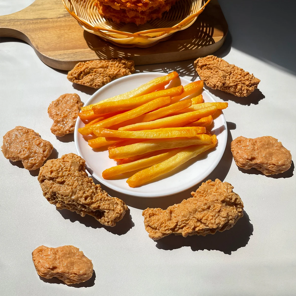 3D Simulation Fried Chicken Kit - Crispy Chicken Legs/Wings/Bites & Golden Fries - Fake Food Display/Party Decoration Props view 5