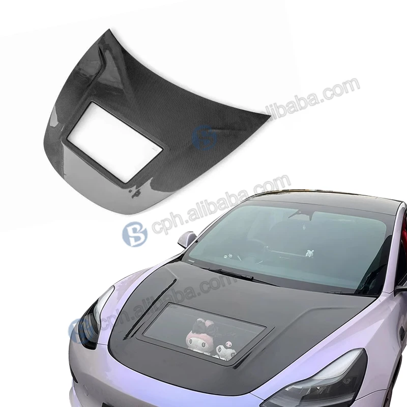 

New Design Auto Front Accessories Carbon Fiber Window Engine Bonnet Hood For Tesla Model 3/Y 2019-2022