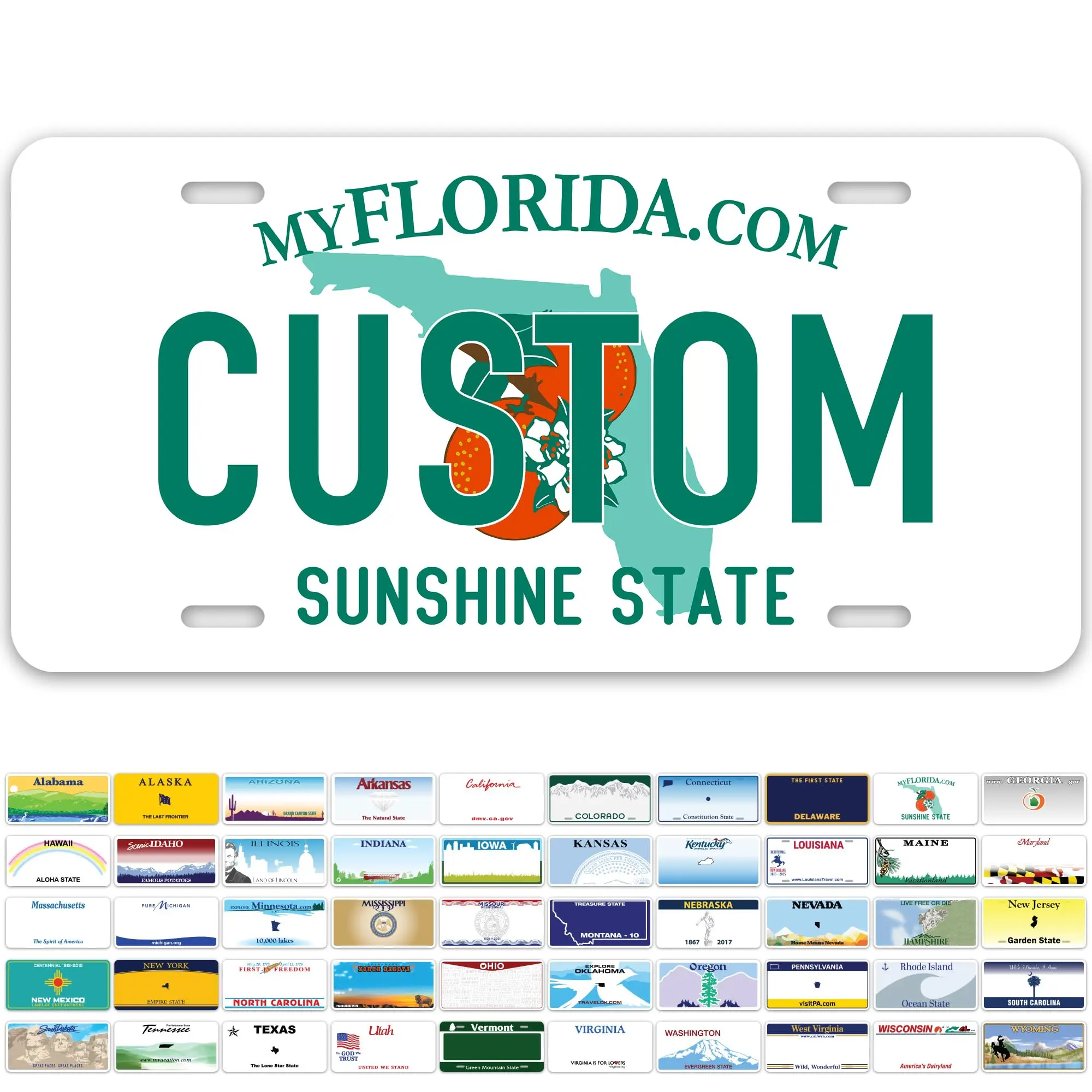 Custom Florida Metal sign, Personalized Metal signs for Car, 6x12 Inch, Rust-Free Fade Resistant Aluminum, USA Made by My