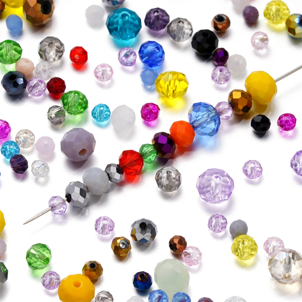 Perles rondes à facettes en verre mélangé de 4 à 8mm, 300 pièces, perles d'espacement amples pour Bracelet, collier, chaîne de téléphone, accessoires de fabrication de bijoux à faire soi-même