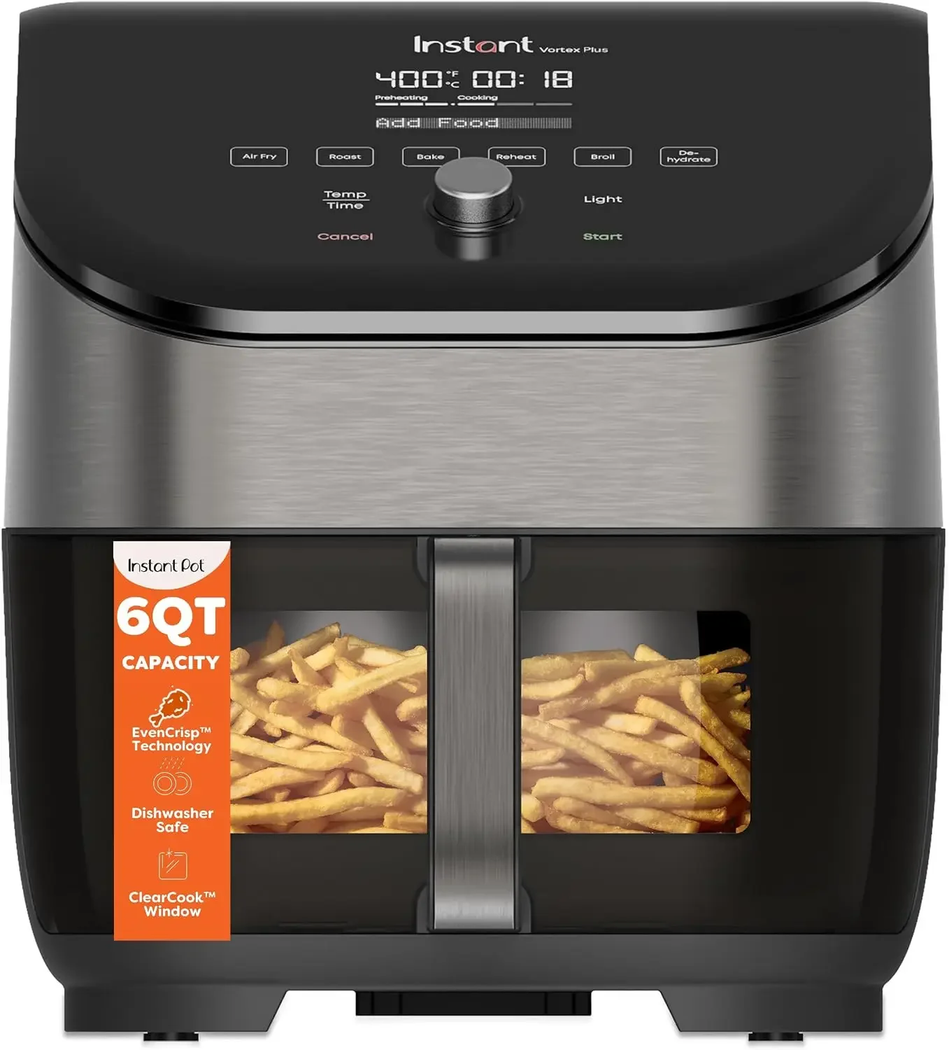 Vortex Plus 6QT Air Fryer with Odor Erase Technology,6-in-1 Functions that Crisps,Roasts, Broils,Dehydrates, Bakes & Reheats, 10