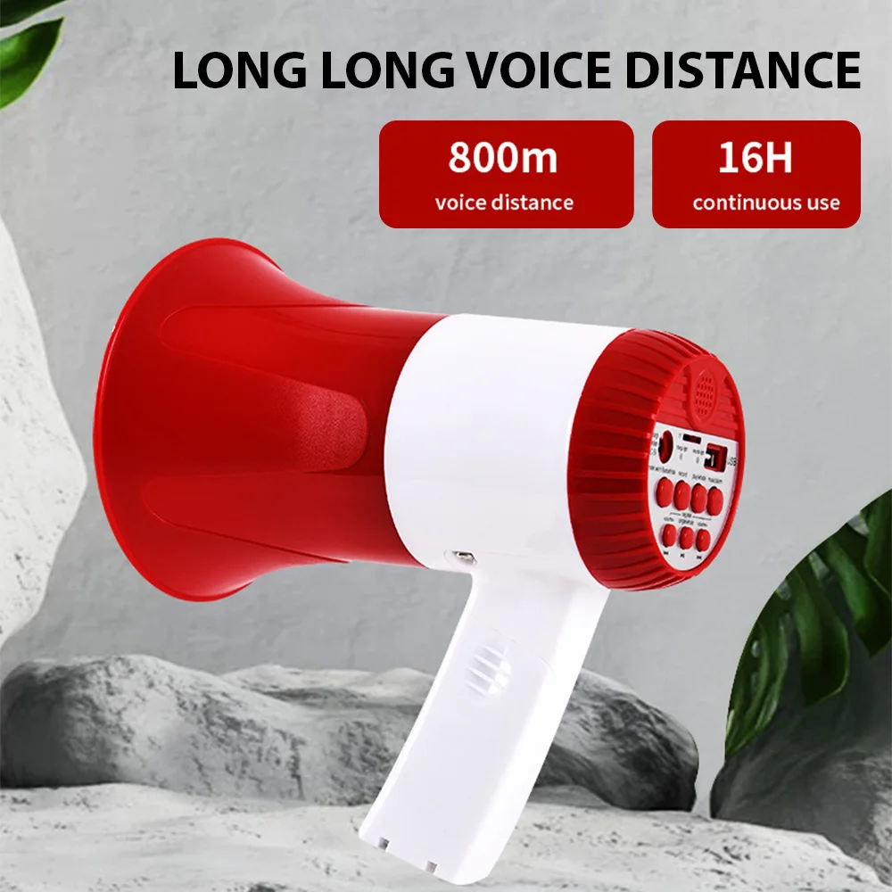 Megaphone Speaker 50W Power Portable Bullhorn Megaphone Voice Siren/Alarm Modes Volume Control USB Flash Drive TF Card BT Alarm