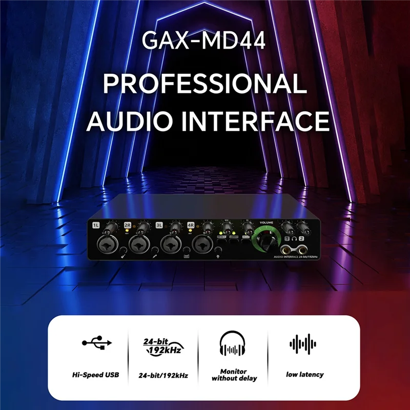 GAX-MD44 Microfono professionale Scheda audio 24 bit 192 Khz Interfaccia audio a 4 vie per registrazione podcast Strumento musicale Durevole -B