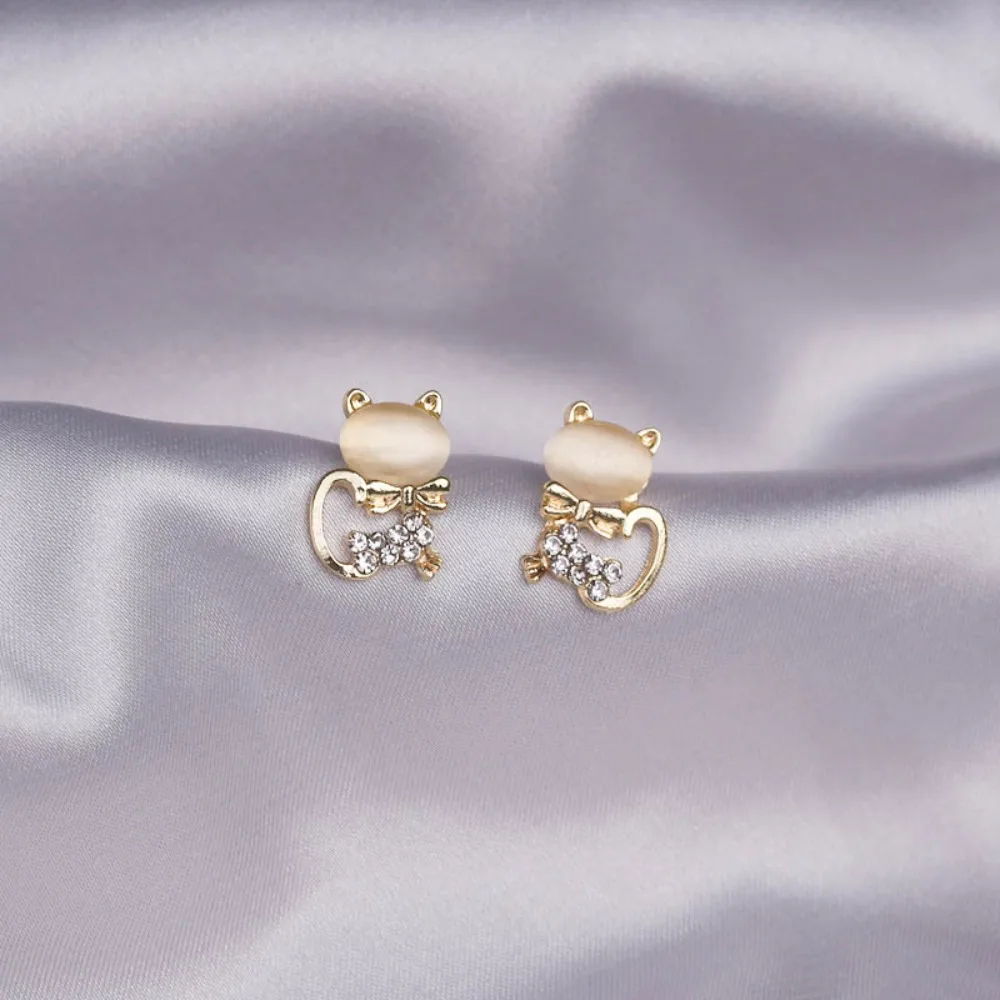 עגילי סטאד זירקון משובצים באבן אופל חמודה ומרהיבה עם קשת לנשים, תכשיטי טמפרמנט קוריאני, מתנות