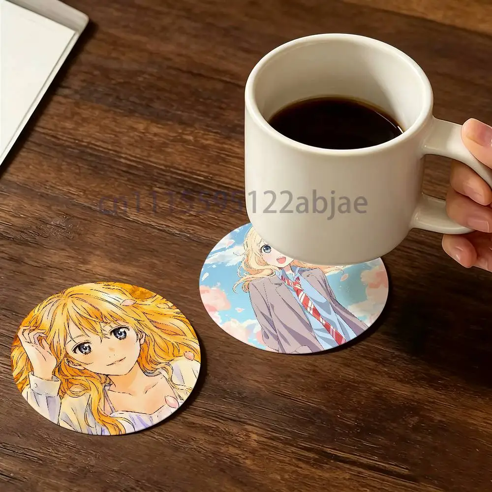 K-Kaori Miyazono Y-Your Lie In April Wooden Cup Mat Cappuccino Vodka Juice Water Coaster for Flower Shop