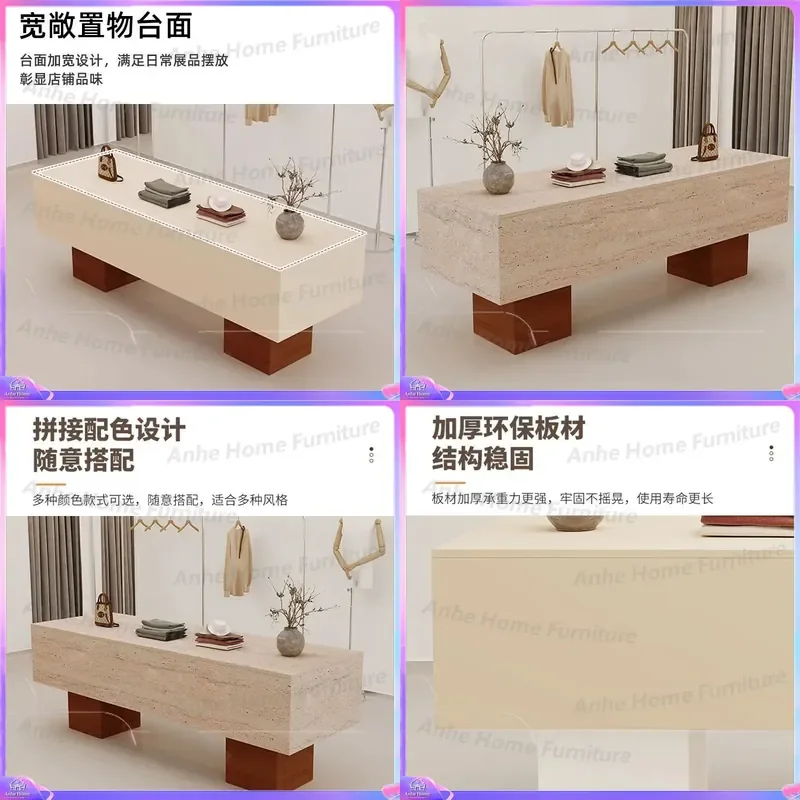 Modern Retail Display Cabinet Island Showcase for Clothing Shoes Bags Store Furniture Glass Counter with Storage Locker