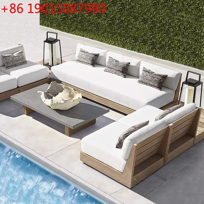 Outdoor teak sofa courtyard waterproof and sunscreen open-air villa solid wood old outdoor garden leisure sofa combination