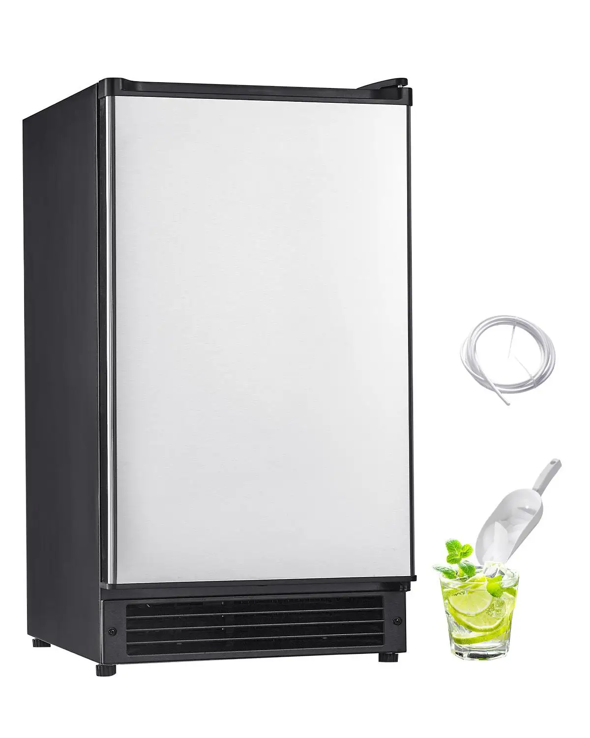 Undercounter Built In Ice Maker 25 Lbs Daily Stainless Steel Machine Reversible Door Freestanding Compact Ice Maker for Home Kitchen for commercial Use No Drain Required