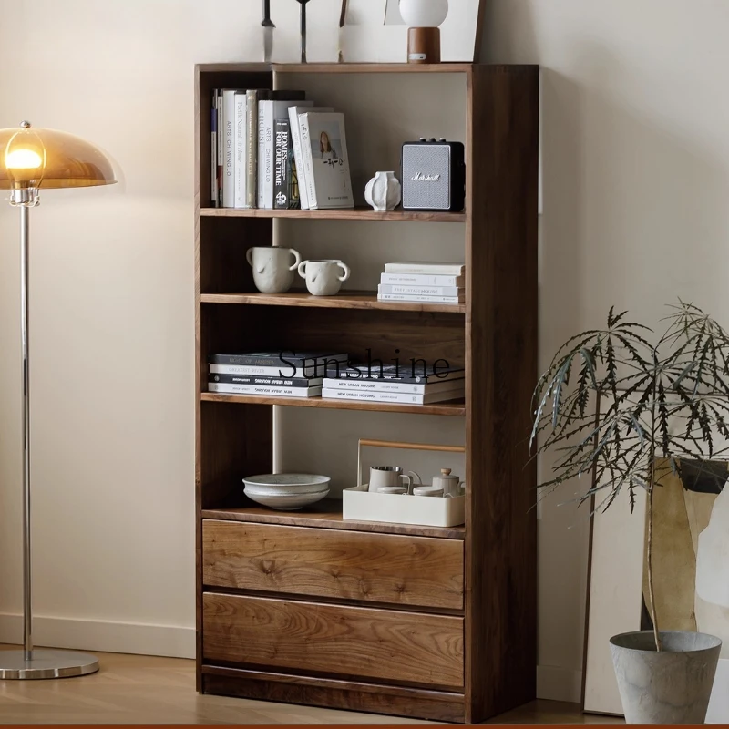 Black walnut solid wood bookcase, shelf display, medieval style, complete tenon and tenon