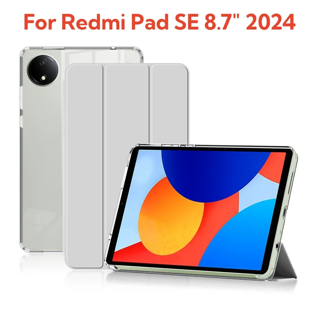 

Luxury Foldable Flip Leather Tablet Case for Xiaomi Redmi Pad SE 8.7 2024 Transparent Acrylic Back Shockproof Protect Cover