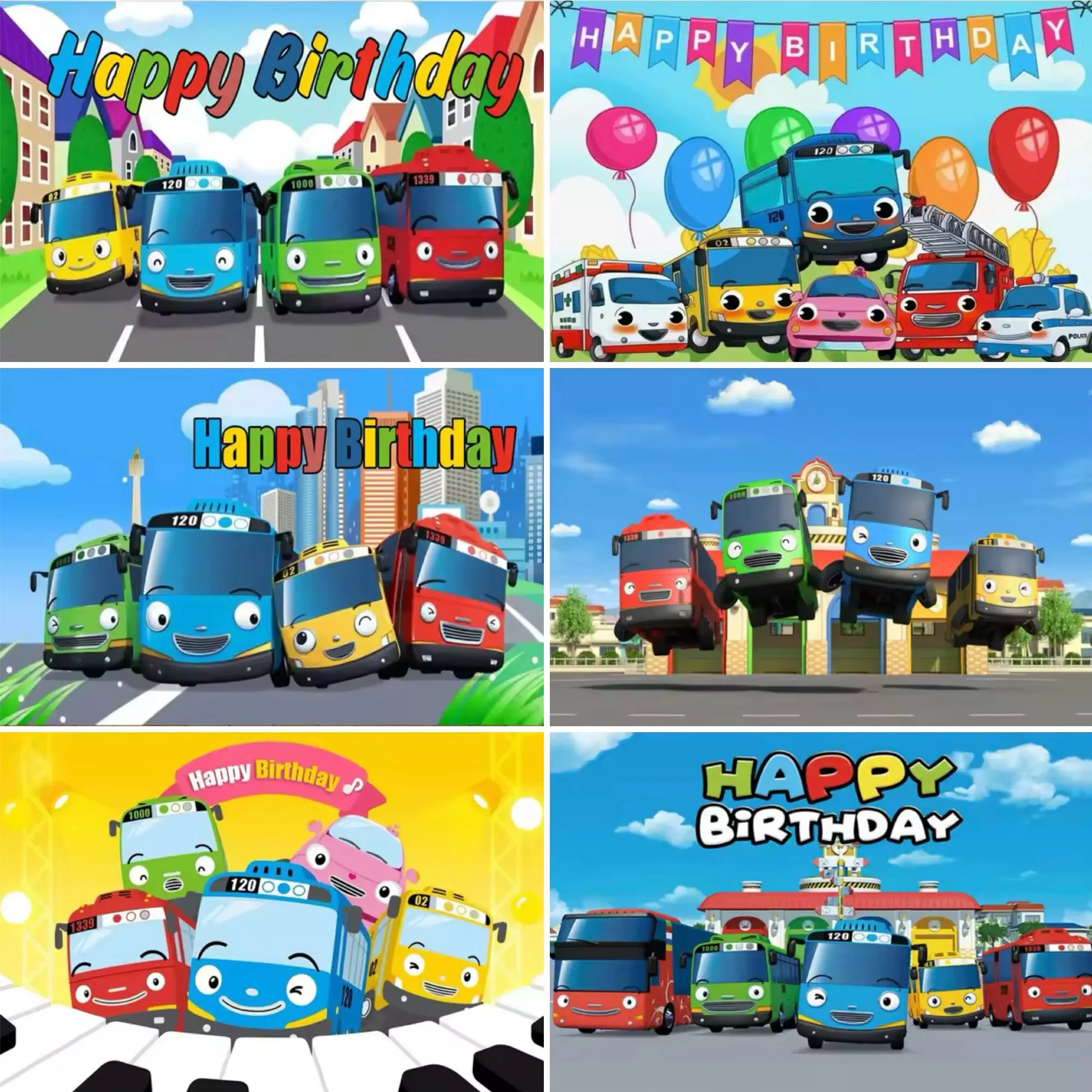 Umi Bus The Tayoes Little Bus Theme Kid Birthday Party Boys Newborn Kid 1 year old Background Toy Bus Station Banner Photo Props