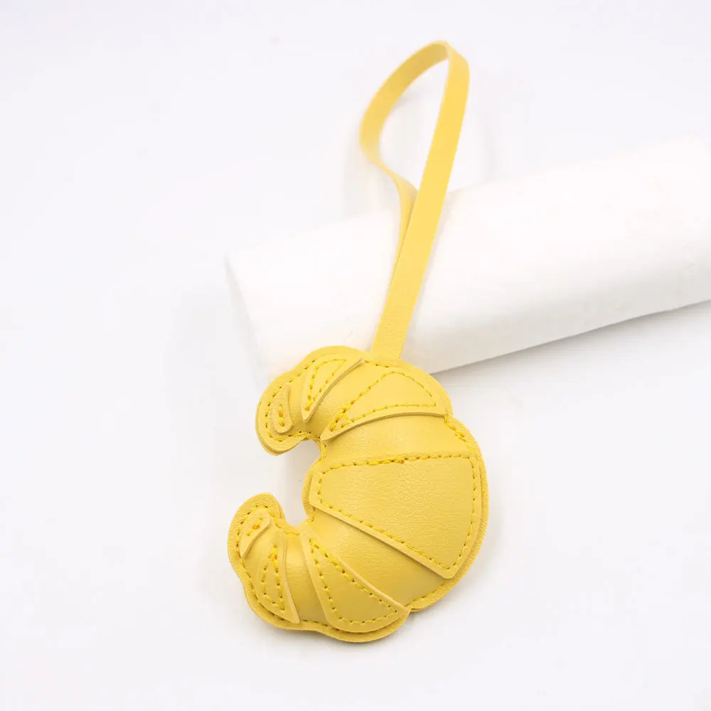 5pcs PU Croissant Bag Leather Lanyard Charms Backpack Pendant for Handbag Luggage Car Key Chain Bag Accessories Matching Pendant