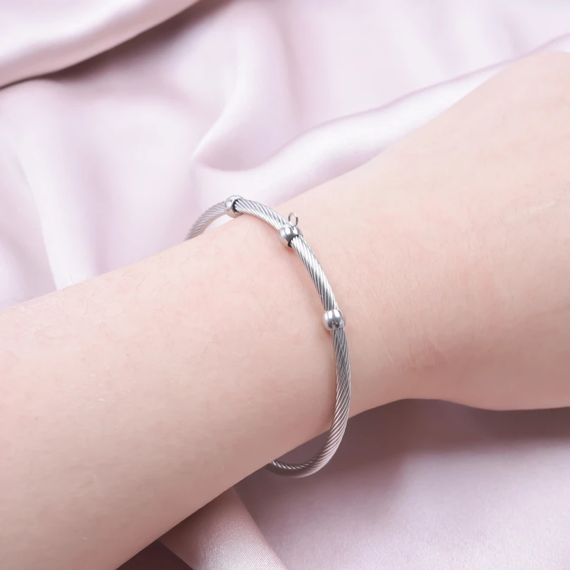 1Pc Proste koraliki ze stali nierdzewnej Twist Cable Wire Bransoletka dla kobiet Kpop Style Punk Otwarty nadgarstek Mężczyźni Bangle Biżuteria Akcesoria — zdjęcie 3