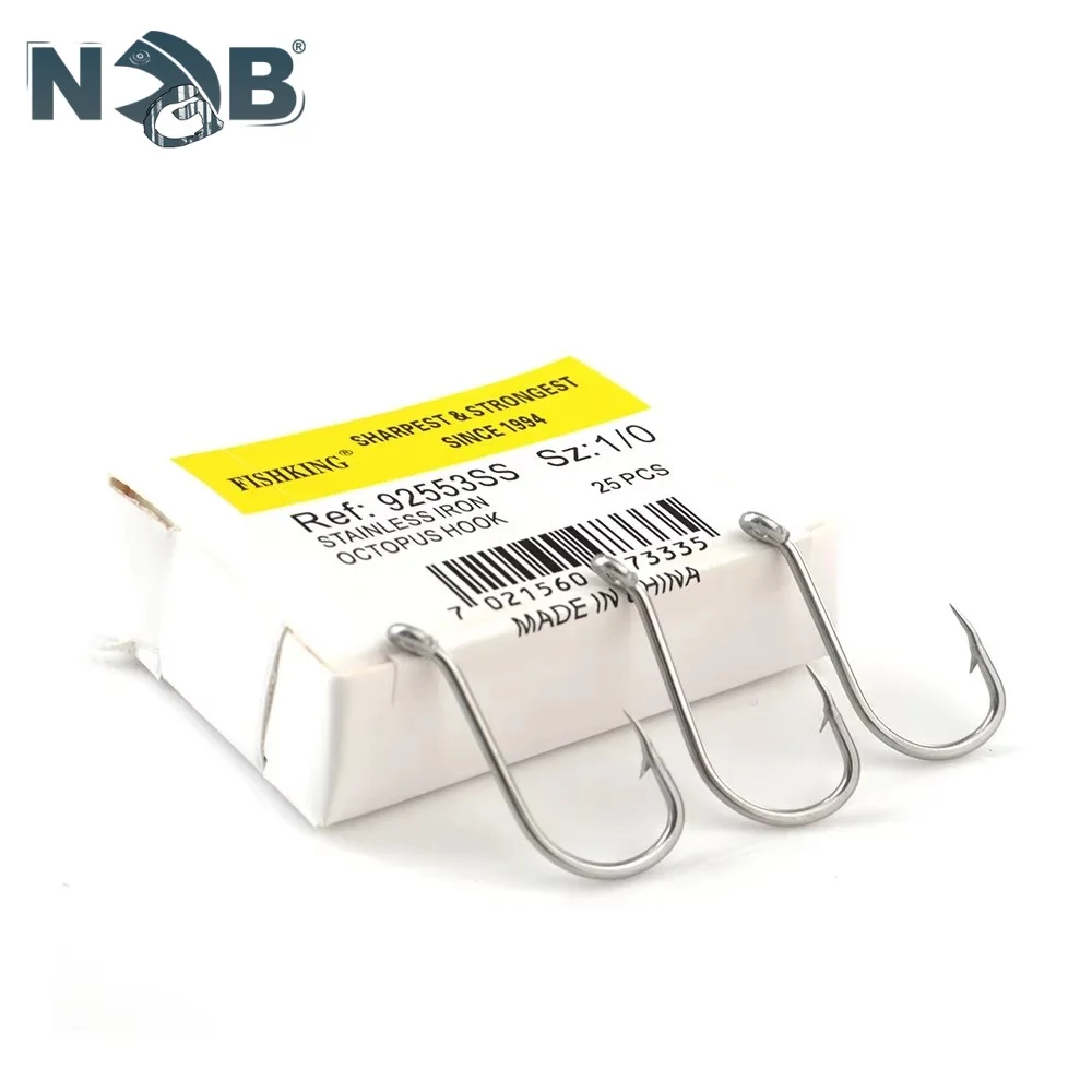NGB 92553SS 25-50PCS Stainless Iron Fishing Hook Ringed 5/0#-5# Barbed Sharp OCTOPUS Fishhook Baitholder Fishing