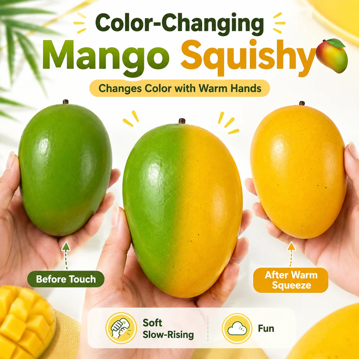 Slow Rising Mango Squishy, Thermochromic Color Changing Stress Ball for Anxiety Relief, Sensory Fidget Toy