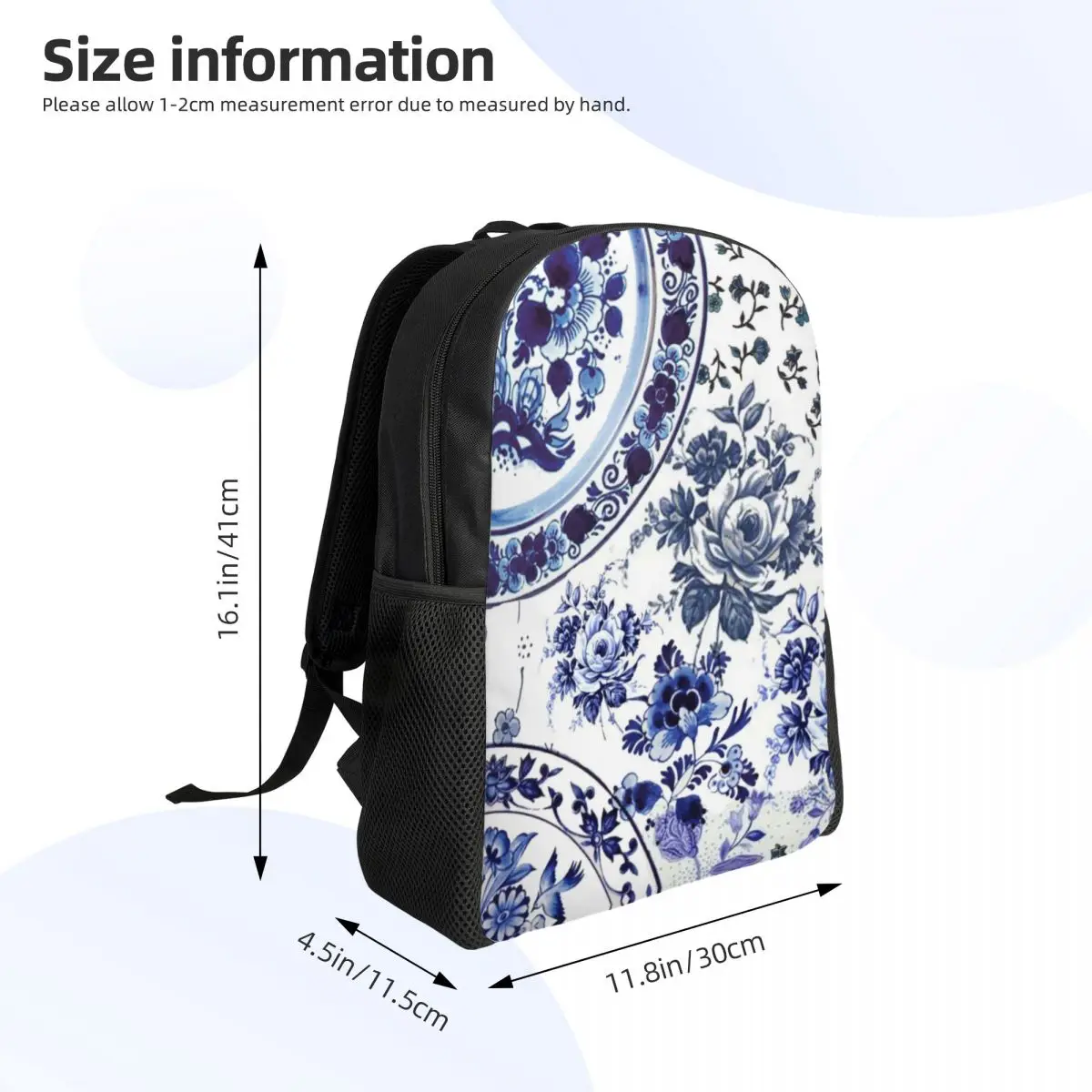 Sac à Dos Vintage à Imprimé de Fleurs Bleues Delft en Porcelaine, Cartable pour Étudiant, Convient pour Ordinateur Portable de 15 Pouces