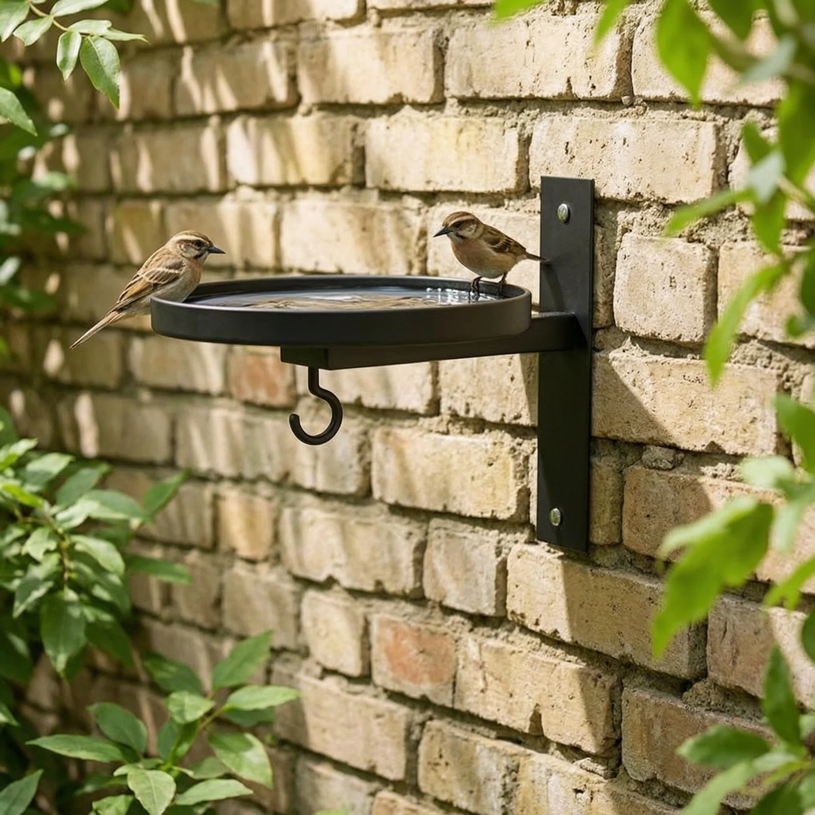 Wall-Mounted Bird Bath with Hook Sturdy Wall Bird Bath Garden Decor Heavy-Duty Hardware Multi-Purpose for Gardeners, Fence view 3