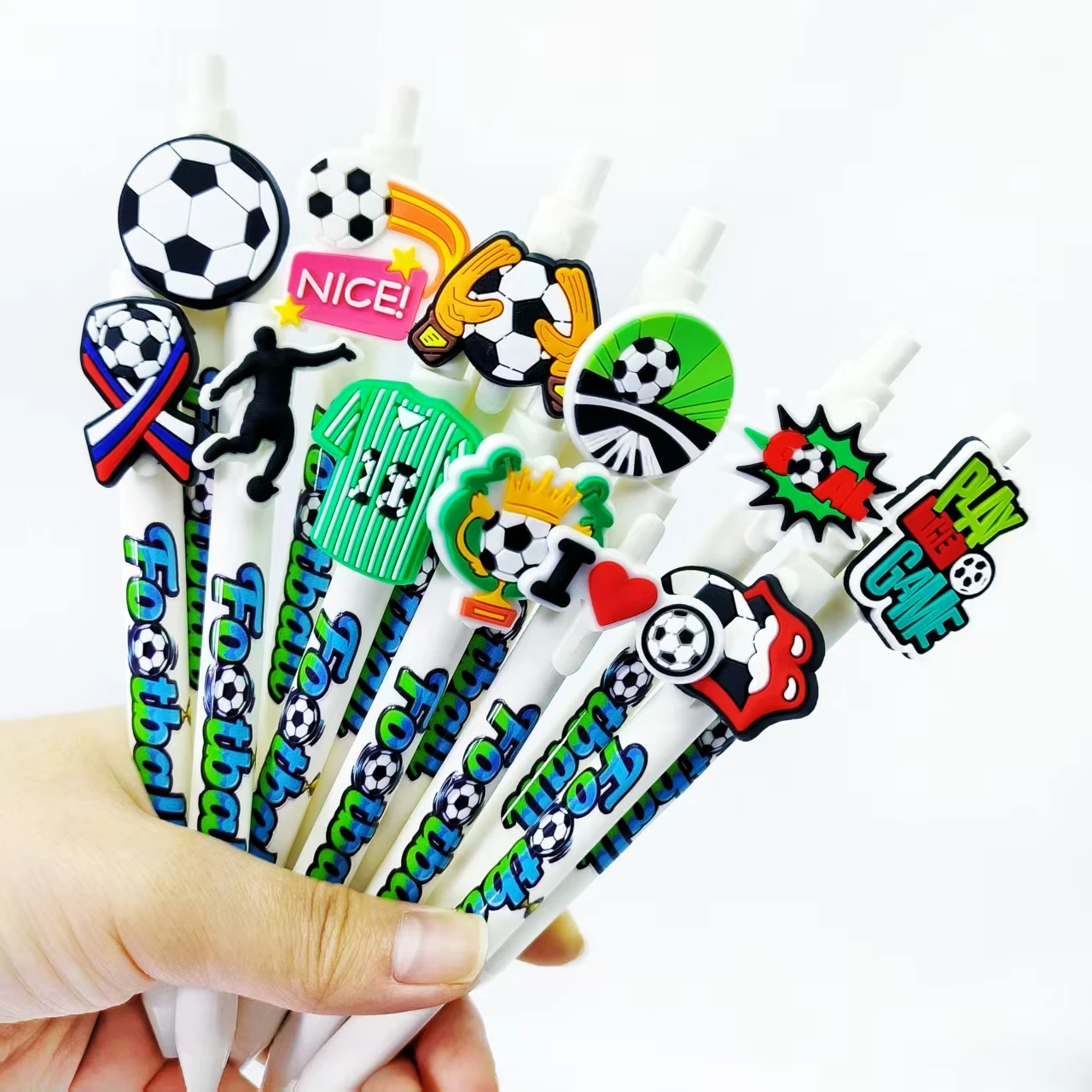 

7/15pcs Love Football Sports Patch Pen Football Theme Press Ballpoint Pen Black Ballpoint Pen Office Learning Writing Pen