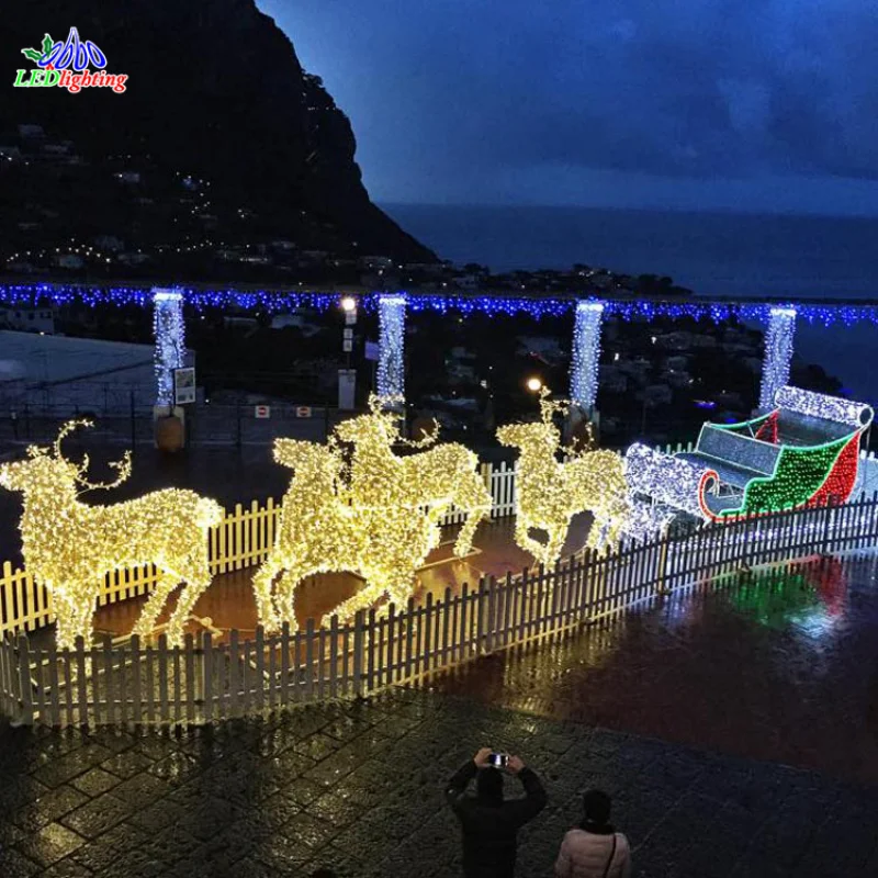 Custom. outdoor led light reindeers with sleigh