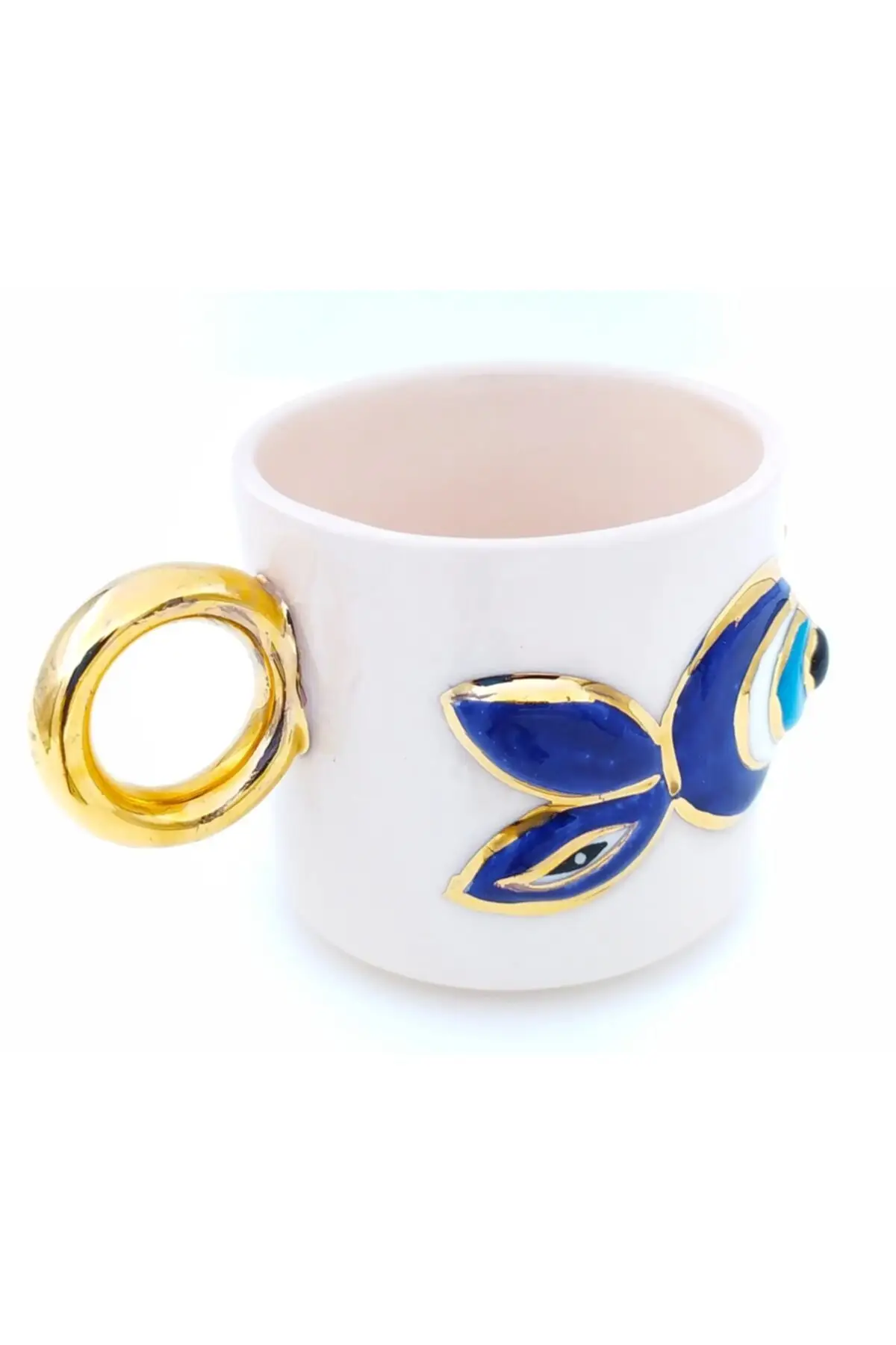 

DOLBOVI 24 sterling gold embroidered, fish evil eye figure, 100 handmade, double turkish coffee cup cup