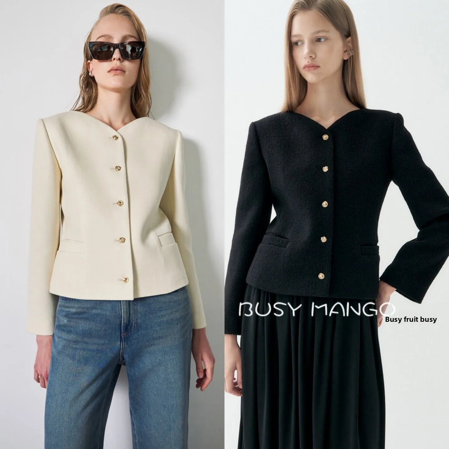 Slim Fit Short Coat Jacket Button up Commute Style Fashionable Top Layered Outerwear Women's Standard Size V-Neck Long Sleeve